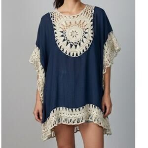 Bohemian Beach Cover Up Navy Blue Crochet